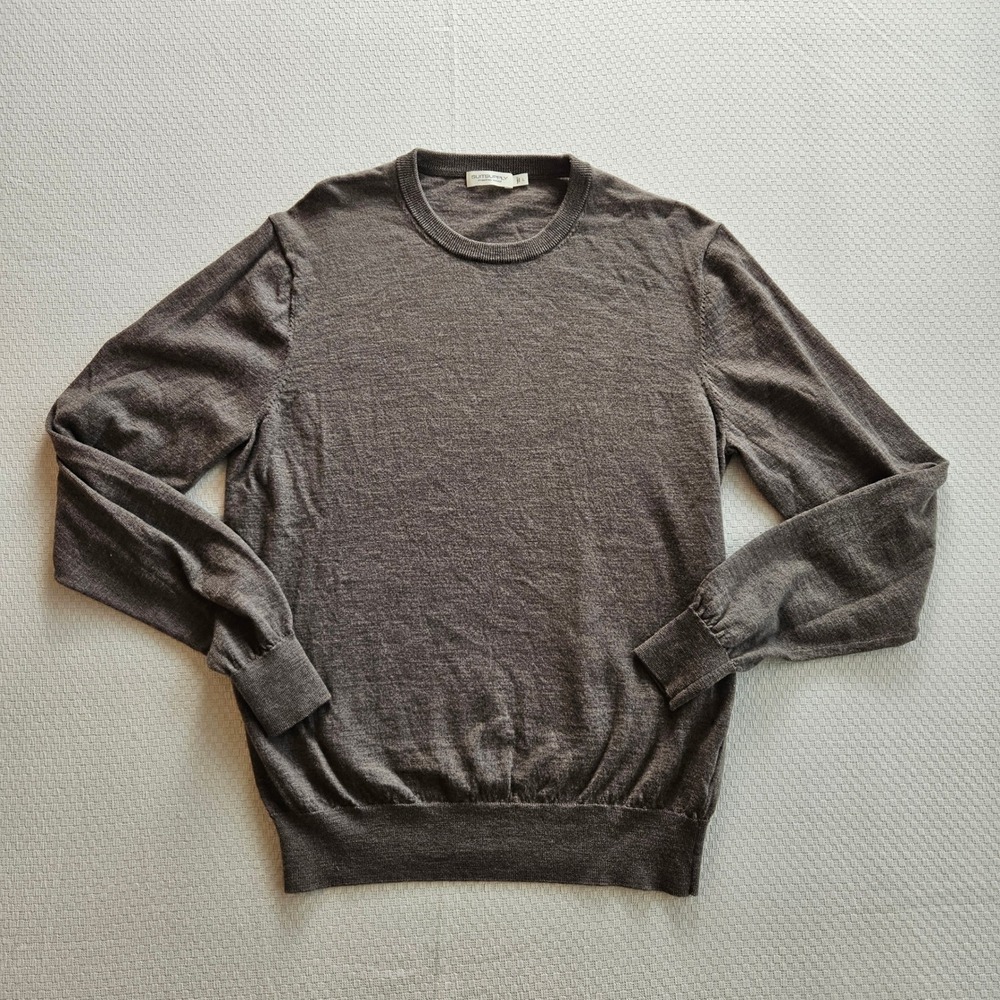 Suitsupply L Tan Brown Merino Wool Crewneck Sweater Lightweight Preppy Office